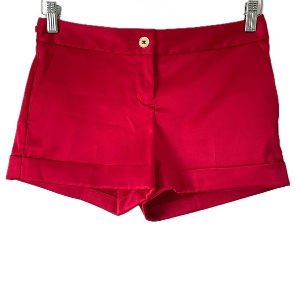 Express Design Studio Satin Dress Shorts Red Cuffed Gold Horsebit Women’s Size 0 - Picture 9 of 9
